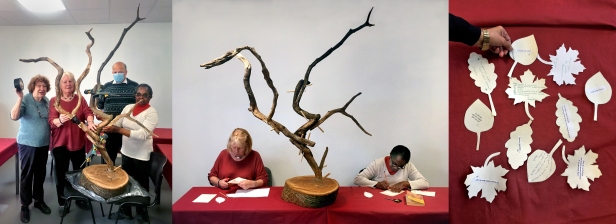 L'île - Dispositif Chemin des Arts – Création d’une sculpture-arbre et de ses feuilles poèmes à accrocher par la suite dans les branches