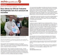 Article l'Echo républicain - Deux élès du CFA industrie de Châteaudun récompensé au concours de nouvelles